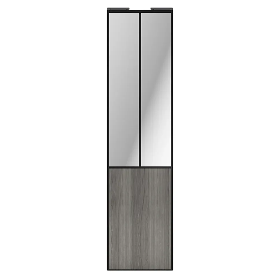 Porte de placard coulissante atelier effet chêne grisé profil noir GoodHome Arius H. 248,5 x L. 61.2 cm + amortisseurs