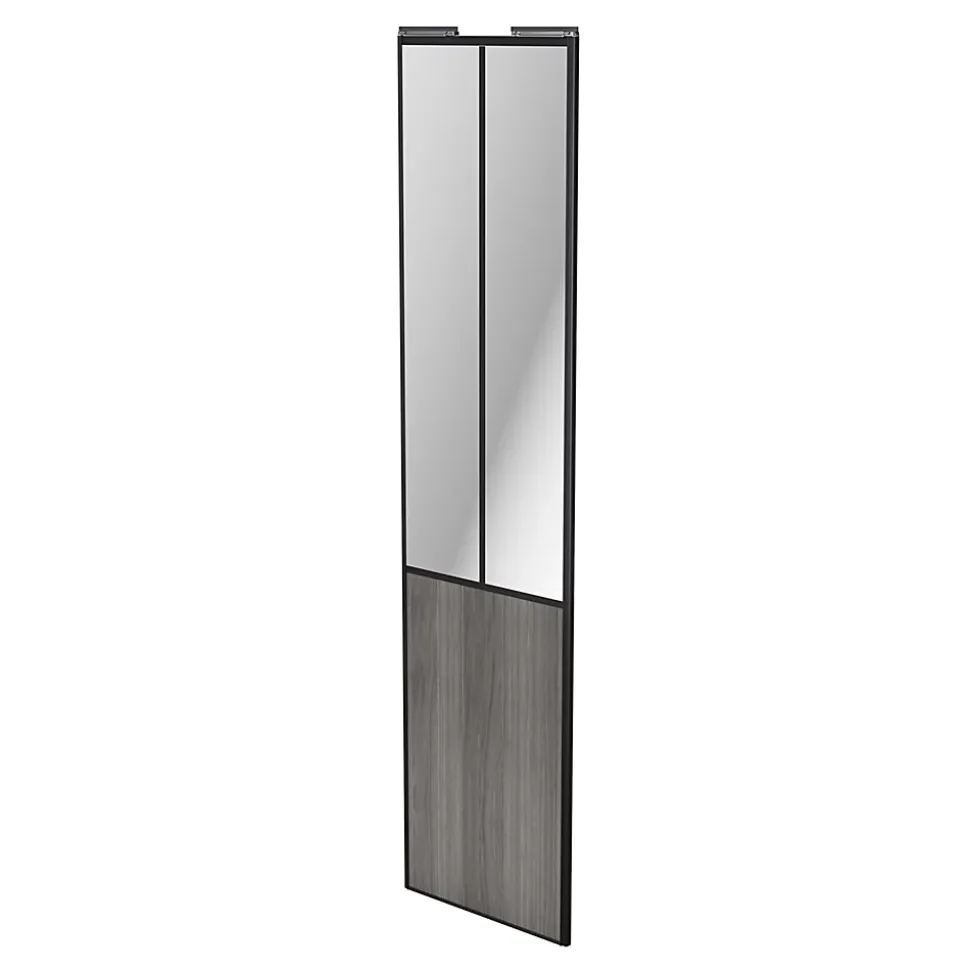 Porte de placard coulissante atelier effet chêne grisé profil noir GoodHome Arius H. 248,5 x L. 61.2 cm + amortisseurs