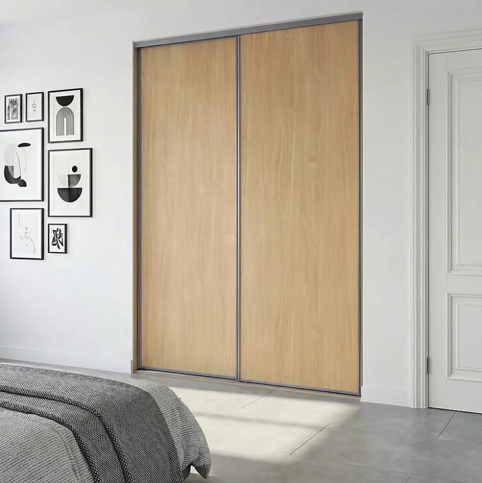 Porte de placard coulissante vendue par 2 Elegancia décor chêne 150 x 250 cm