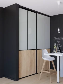 Porte de placard coulissante atelier effet chêne brut profil noir GoodHome Arius H. 248,5 x L. 91.2 cm + amortisseurs