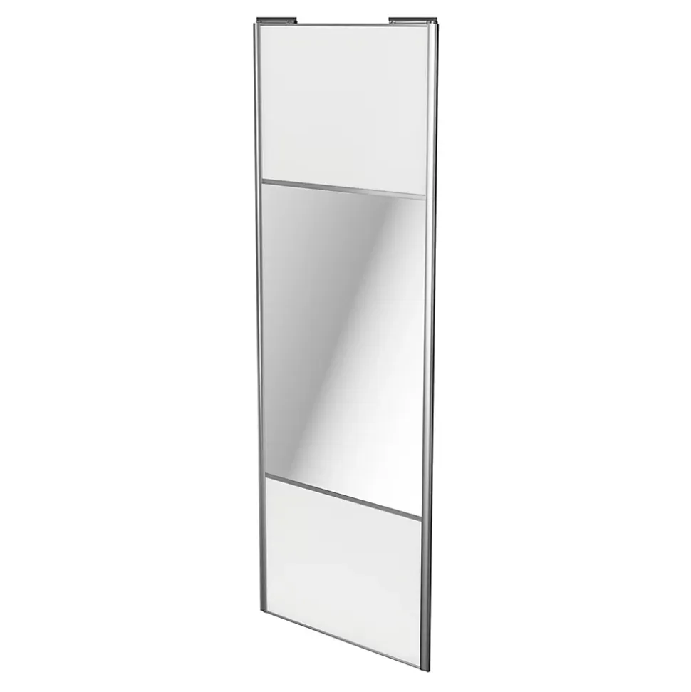 Porte de placard coulissante avec miroir blanc profil gris GoodHome Arius H. 248,5 x L. 92.2 cm + amortisseurs