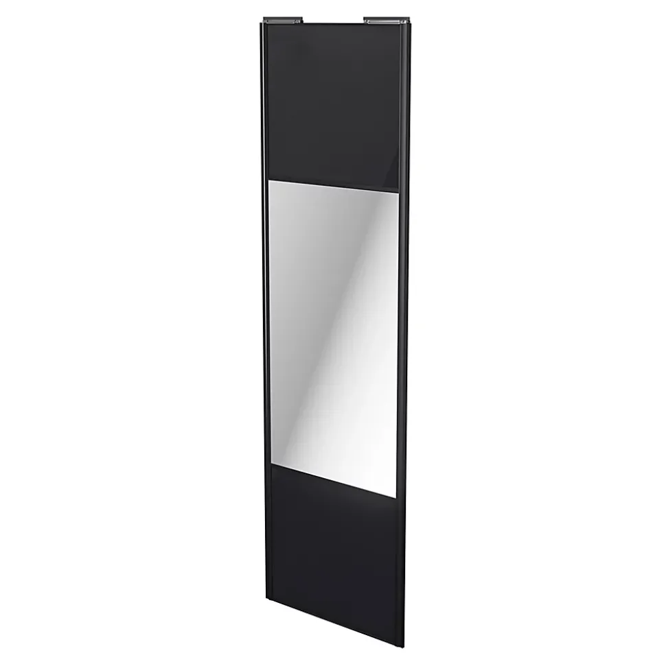 Porte de placard coulissante avec miroir noir profil noir GoodHome Arius H. 248,5 x L. 77.2 cm + amortisseurs