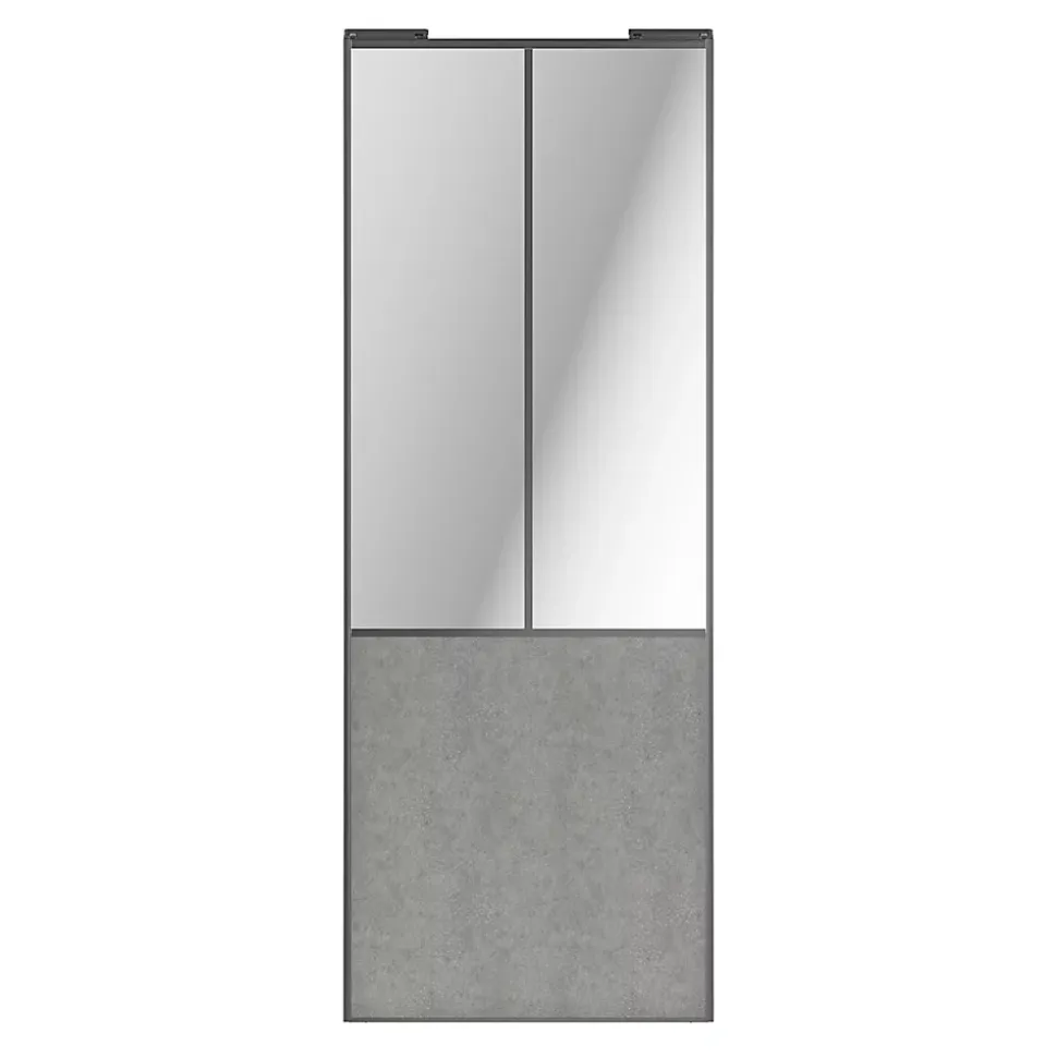 Porte de placard coulissante atelier béton profil gris GoodHome Arius H. 248,5 x L. 91.2 cm + amortisseurs