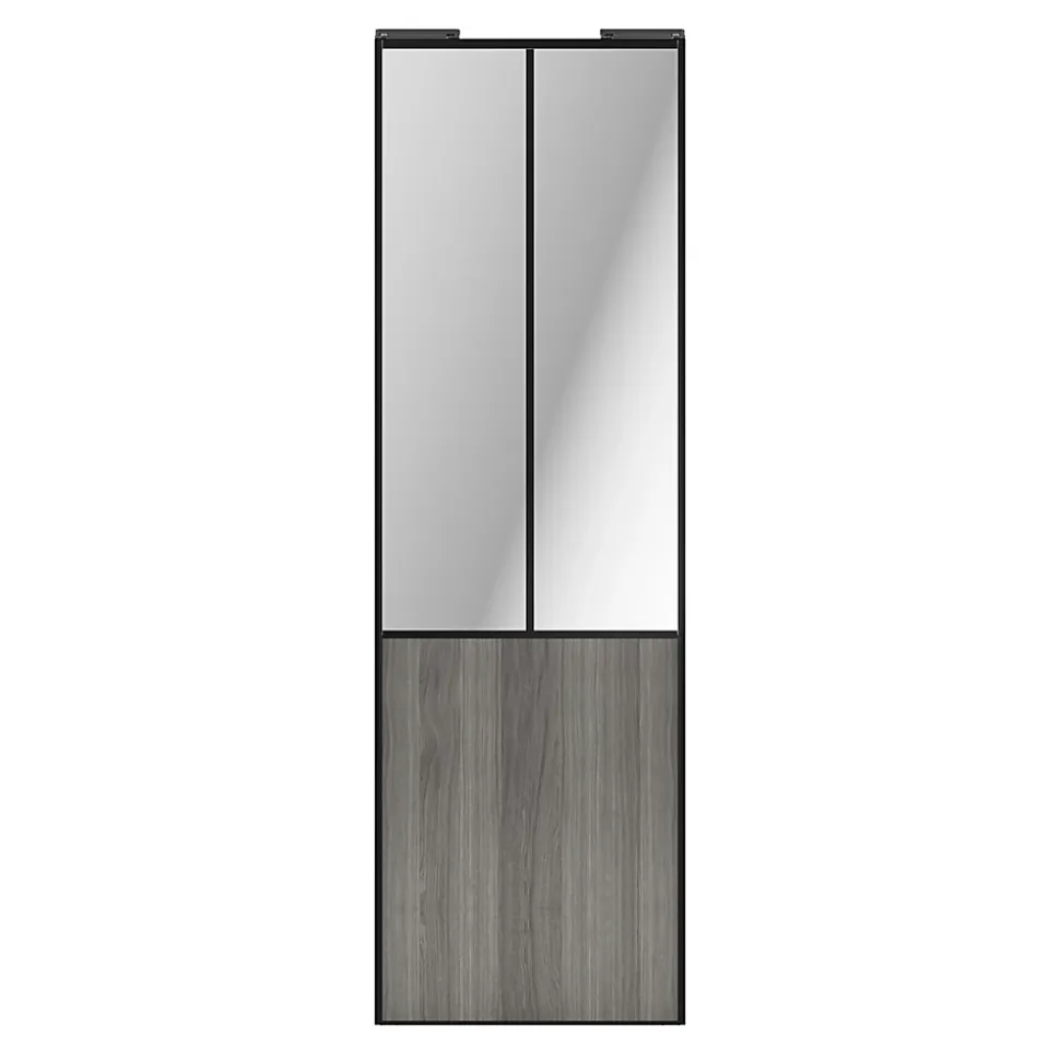 Porte de placard coulissante atelier effet chêne grisé profil noir GoodHome Arius H. 248,5 x L. 76.2 cm + amortisseurs