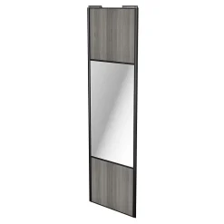 Porte de placard coulissante avec miroir effet chêne grisé profil noir GoodHome Arius H. 248,5 x L. 77.2 cm + amortisseurs
