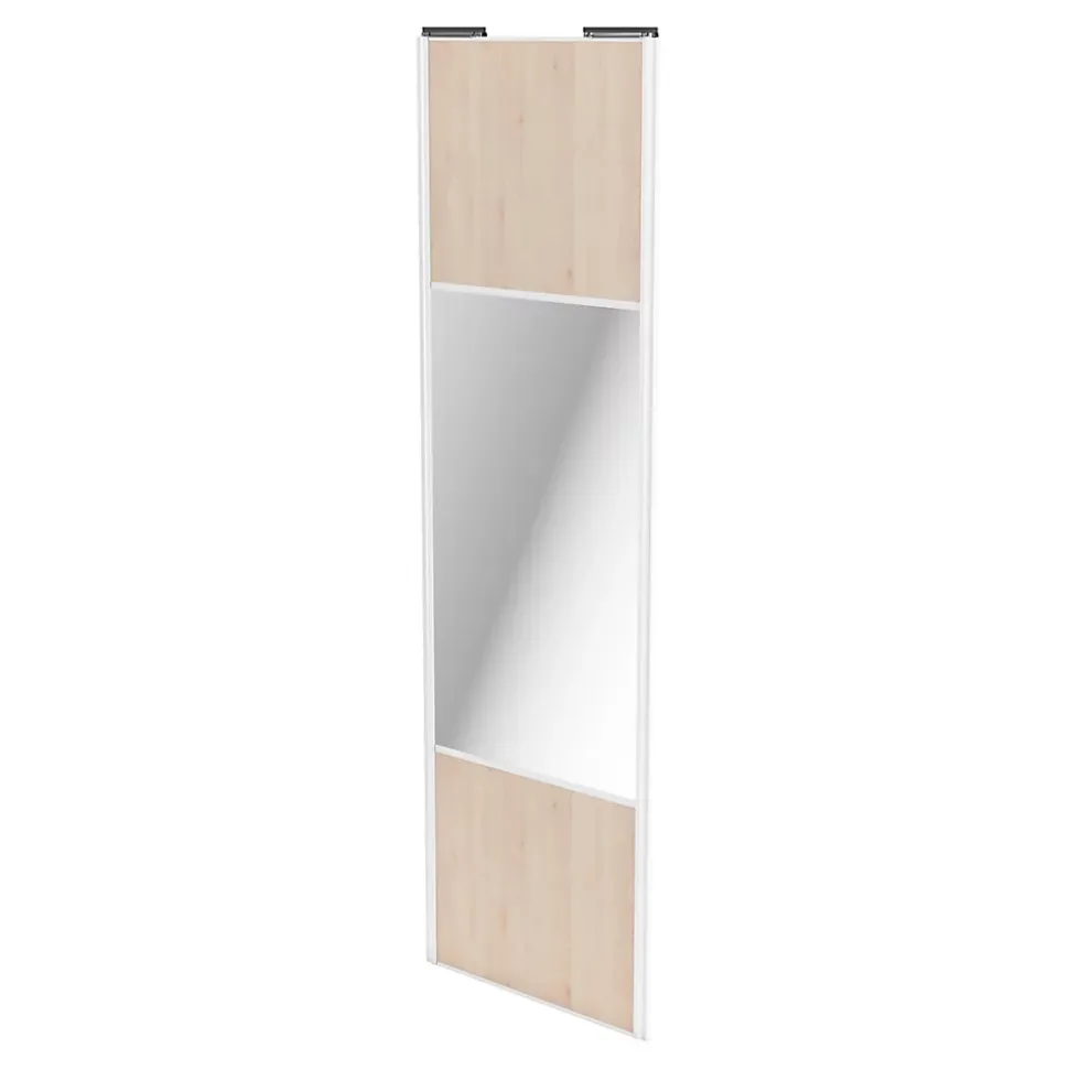 Porte de placard coulissante avec miroir effet chêne clair profil blanc GoodHome Arius H. 248,5 x L. 77.2 cm + amortisseurs