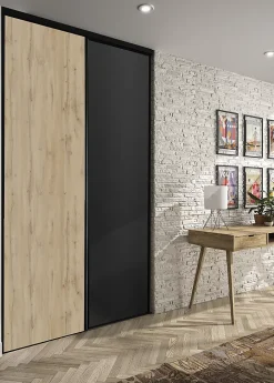Porte de placard coulissante Optimum décor chêne et noir 150 x 250 cm vendue par 2