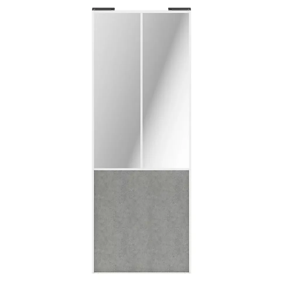Porte de placard coulissante atelier béton profil blanc GoodHome Arius H. 248,5 x L. 91.2 cm + amortisseurs
