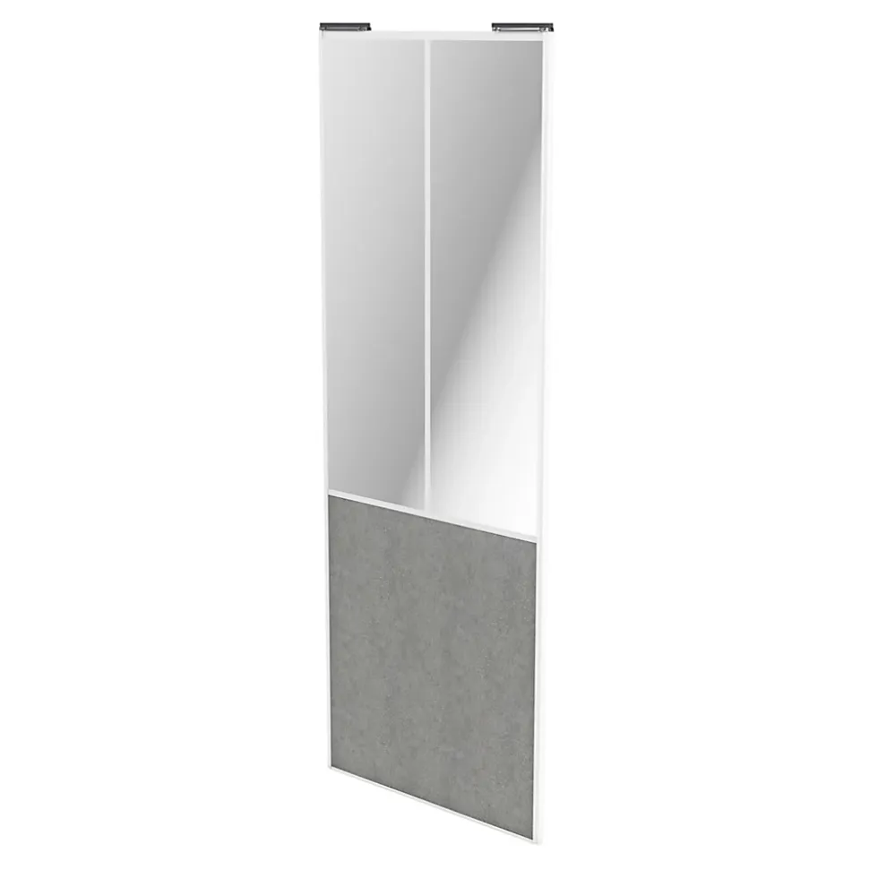Porte de placard coulissante atelier béton profil blanc GoodHome Arius H. 248,5 x L. 91.2 cm + amortisseurs