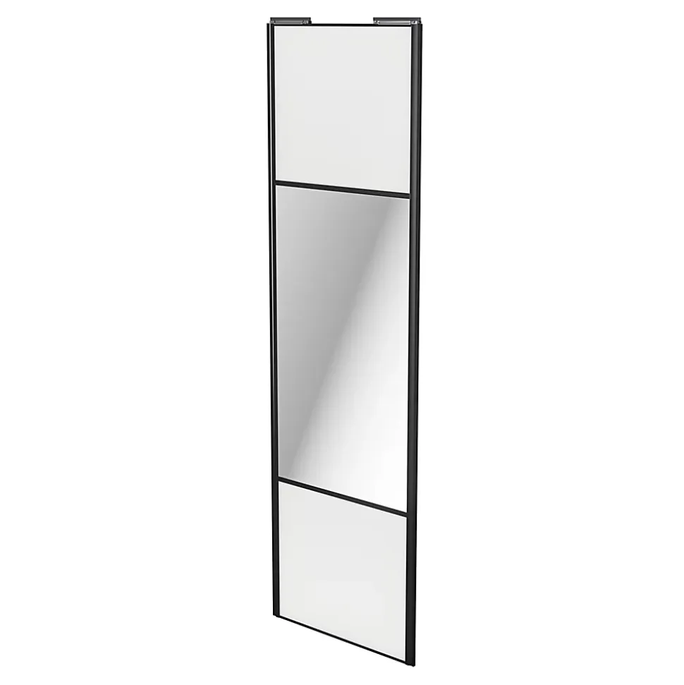 Porte de placard coulissante avec miroir blanc profil noir GoodHome Arius H. 248,5 x L. 77.2 cm + amortisseurs