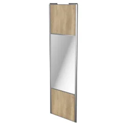 Porte de placard coulissante avec miroir effet chêne brut profil gris GoodHome Arius H. 248,5 x L. 77.2 cm + amortisseurs