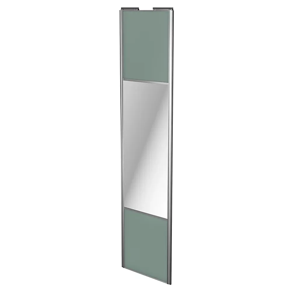 Porte de placard coulissante avec miroir vert de gris profil gris GoodHome Arius H. 248,5 x L. 62.2 cm + amortisseurs