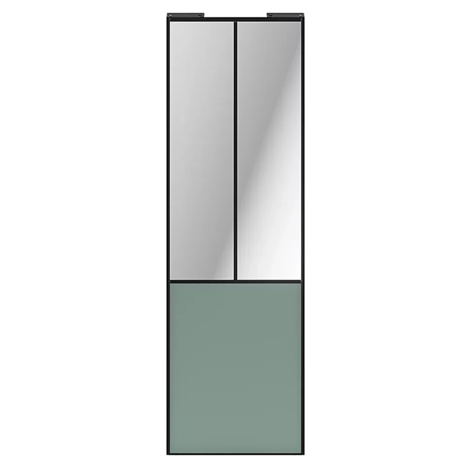 Porte de placard coulissante atelier vert de gris profil noir GoodHome Arius H. 248,5 x L. 76.2 cm + amortisseurs