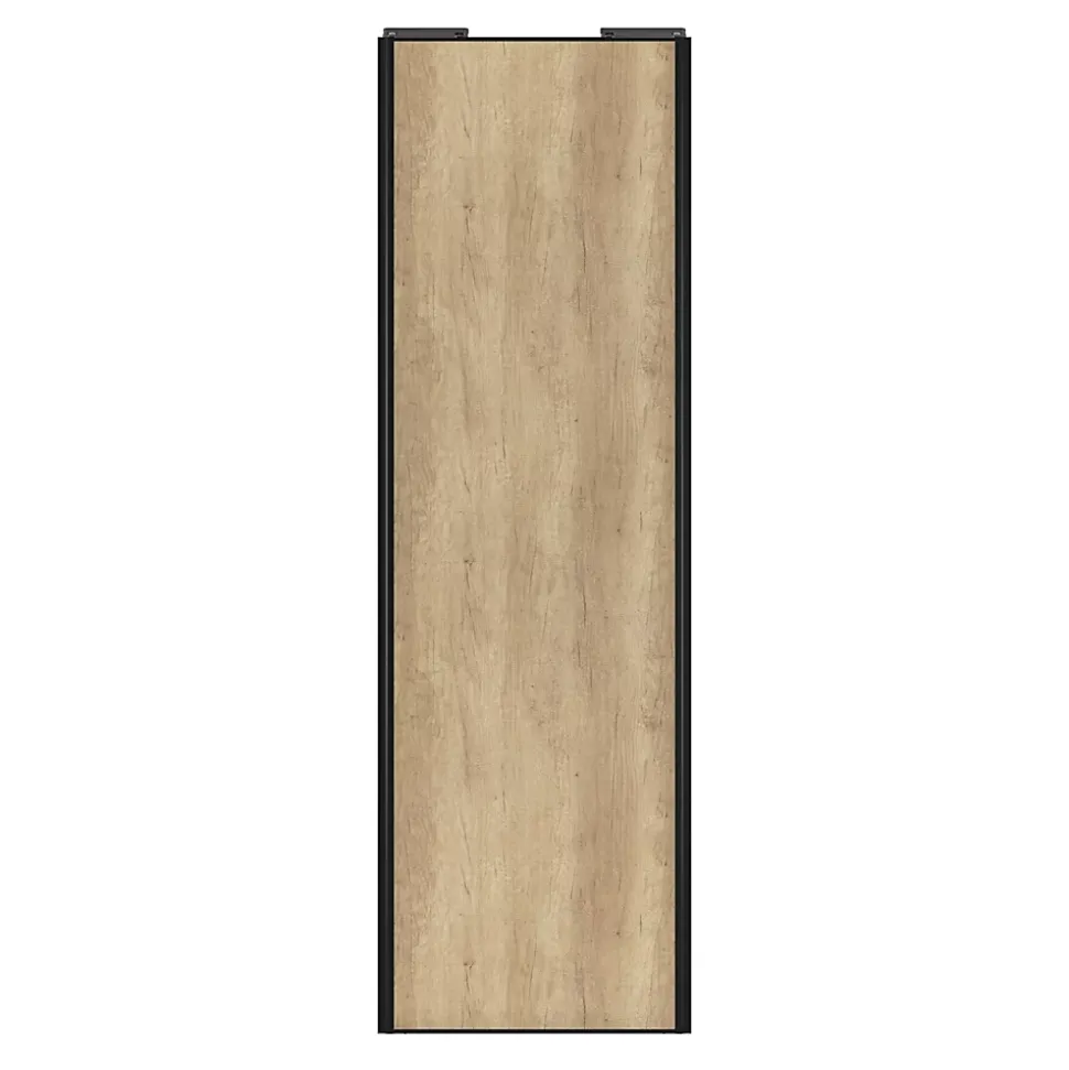 Porte de placard coulissante effet chêne brut profil noir GoodHome Arius H. 248,5 x L. 77.2 cm + amortisseurs