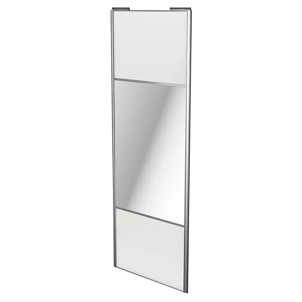 Porte de placard coulissante avec miroir blanc brillant profil gris GoodHome Arius H. 248,5 x L. 92.2 cm + amortisseurs