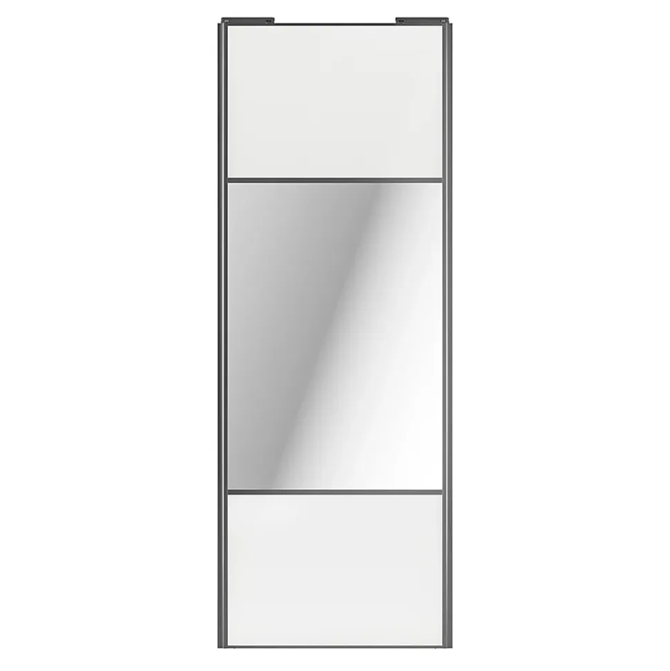 Porte de placard coulissante avec miroir blanc brillant profil gris GoodHome Arius H. 248,5 x L. 92.2 cm + amortisseurs