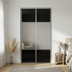 Porte de placard coulissante avec miroir noir profil gris GoodHome Arius H. 248,5 x L. 62.2 cm + amortisseurs