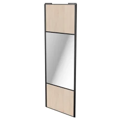 Porte de placard coulissante avec miroir effet chêne clair profil noir GoodHome Arius H. 248,5 x L. 92.2 cm + amortisseurs