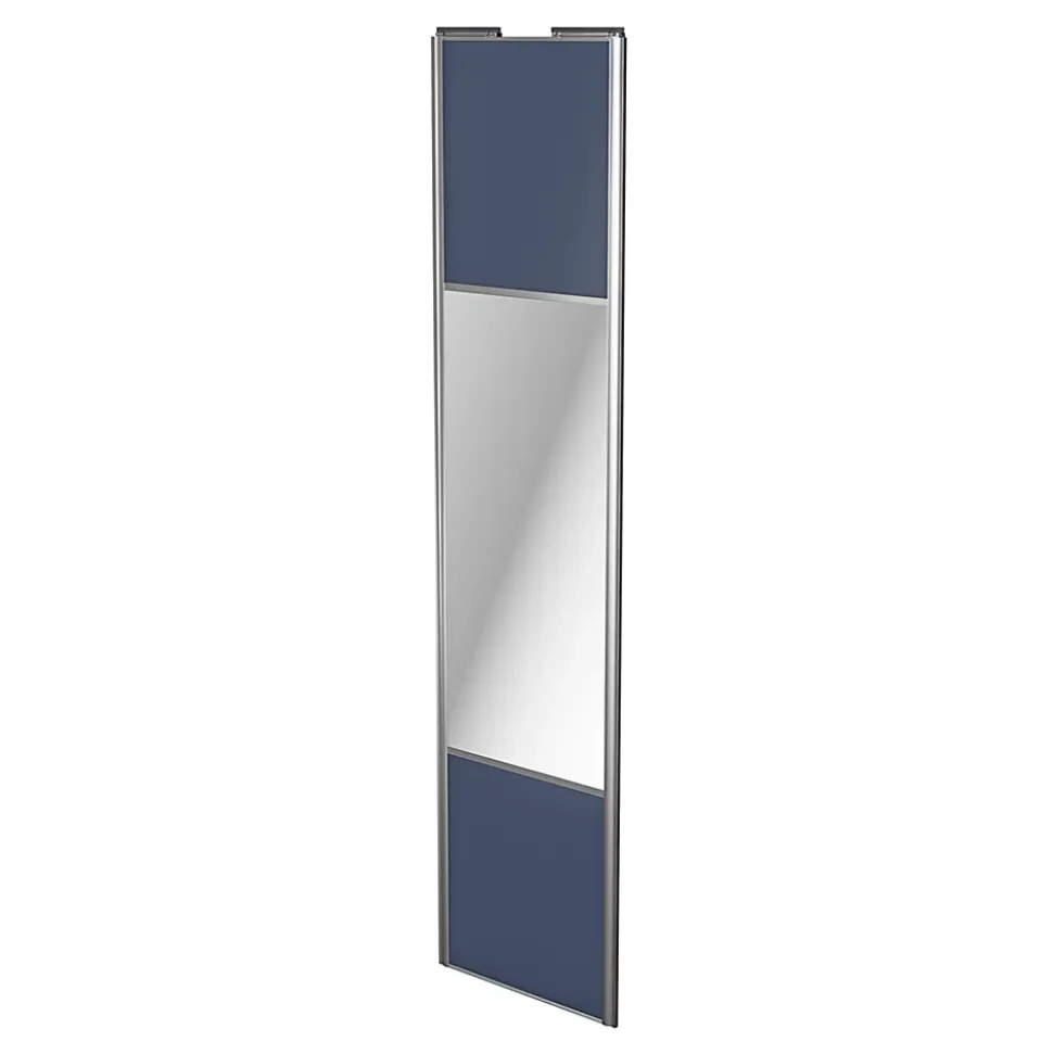 Porte de placard coulissante avec miroir bleu profil gris GoodHome Arius H. 248,5 x L. 62.2 cm + amortisseurs