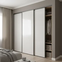 Porte de placard coulissante blanc brillant profil gris GoodHome Arius H. 248,5 x L. 92.2 cm + amortisseurs