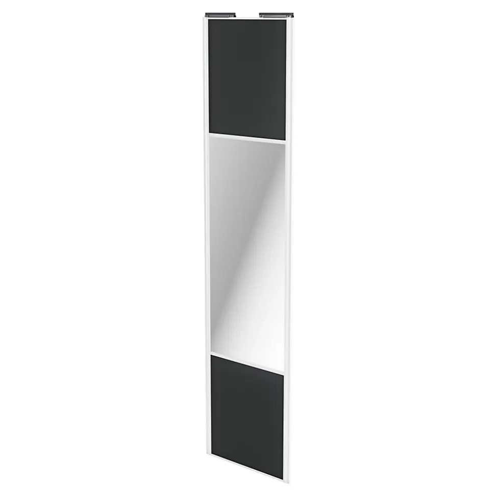 Porte de placard coulissante avec miroir gris foncé mat profil blanc GoodHome Arius H. 248,5 x L. 62.2 cm + amortisseurs