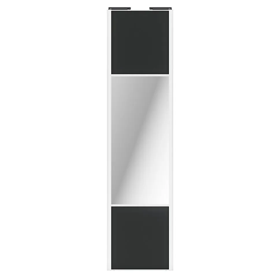 Porte de placard coulissante avec miroir gris foncé mat profil blanc GoodHome Arius H. 248,5 x L. 62.2 cm + amortisseurs