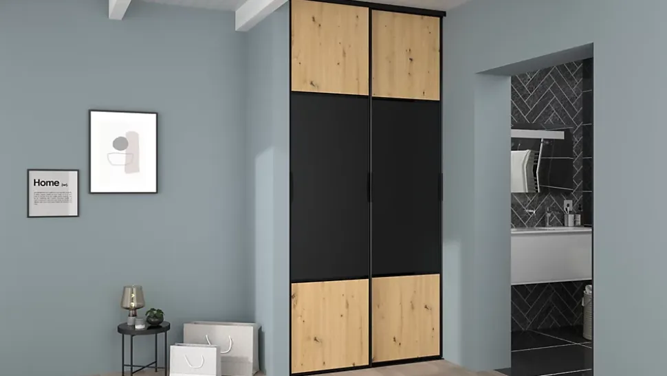 Porte de placard coulissante Pack City Décor chêne et noir 120 x 250 cm vendue par 2