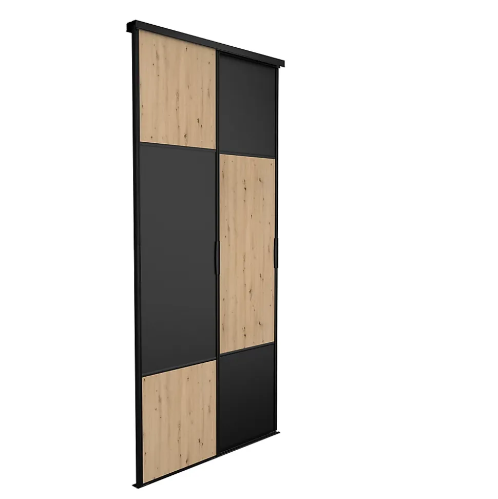 Porte de placard coulissante Pack City Décor chêne et noir 120 x 250 cm vendue par 2