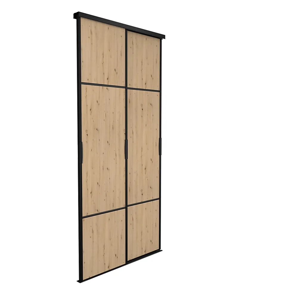 Porte de placard coulissante Pack City Décor chêne et noir 120 x 250 cm vendue par 2