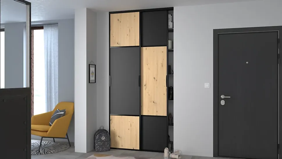 Porte de placard coulissante Pack City Décor chêne et noir 120 x 250 cm vendue par 2