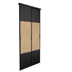 Porte de placard coulissante Pack City Décor chêne et noir 120 x 250 cm vendue par 2