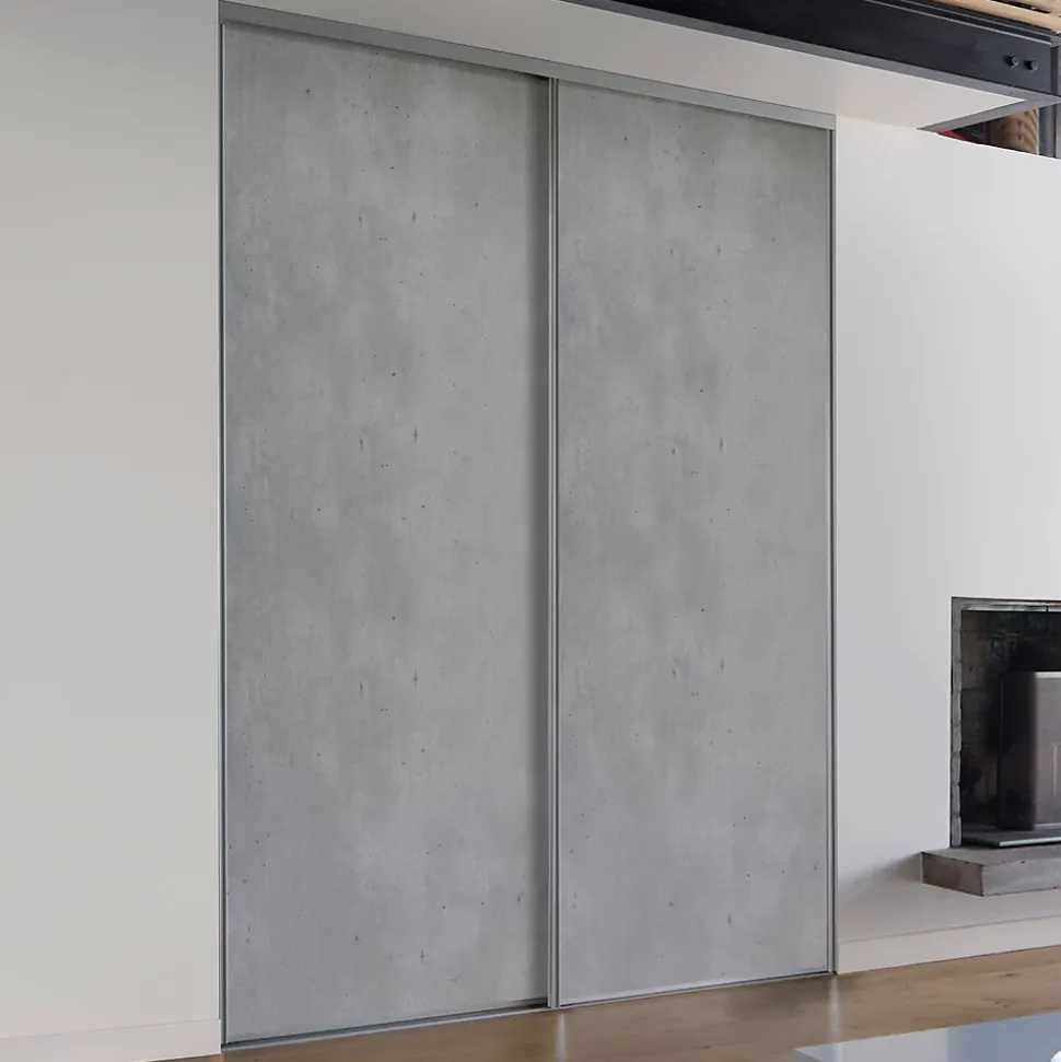 Porte de placard coulissante vendue par 2 décor béton gris clair 150 x 250 cm