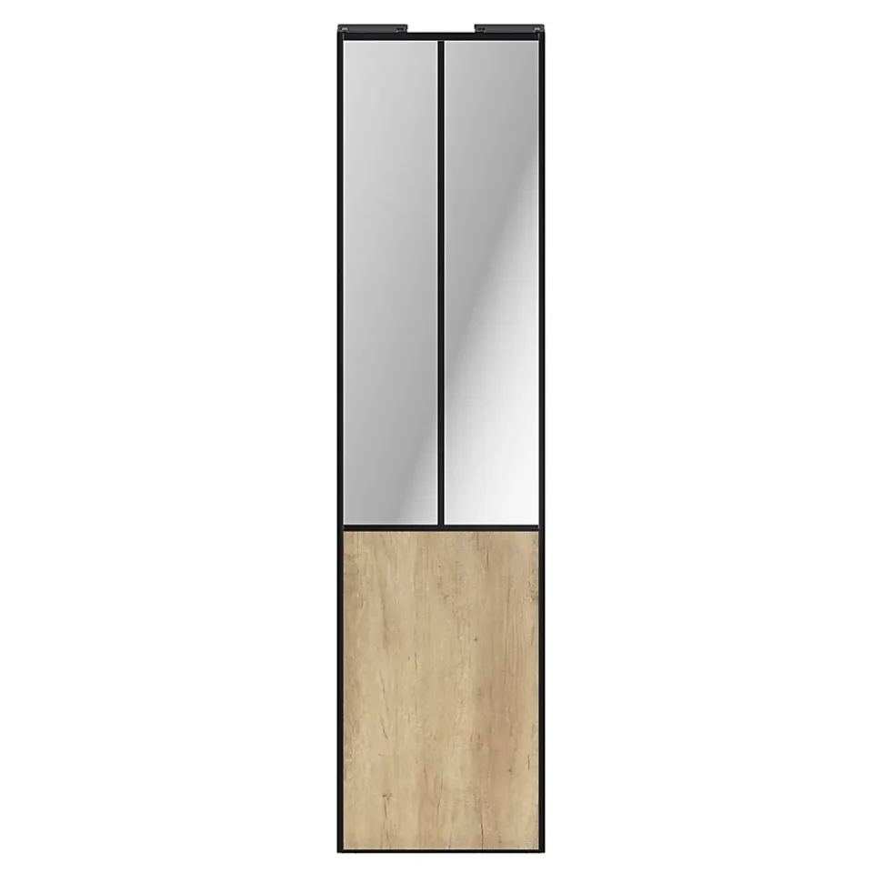 Porte de placard coulissante atelier effet chêne brut profil noir GoodHome Arius H. 248,5 x L. 61.2 cm + amortisseurs