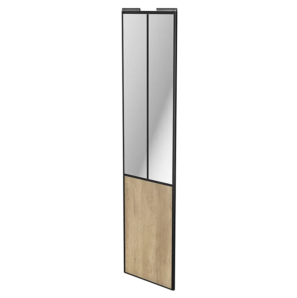 Porte de placard coulissante atelier effet chêne brut profil noir GoodHome Arius H. 248,5 x L. 61.2 cm + amortisseurs
