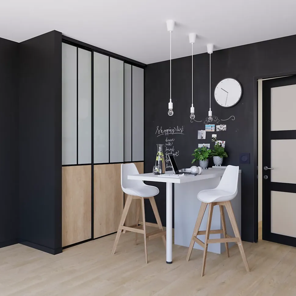 Porte de placard coulissante atelier effet chêne brut profil noir GoodHome Arius H. 248,5 x L. 61.2 cm + amortisseurs