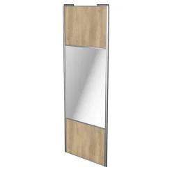 Porte de placard coulissante avec miroir effet chêne brut profil gris GoodHome Arius H. 248,5 x L. 92.2 cm + amortisseurs