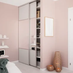 Porte de placard coulissante avec miroir gris clair mat profil gris GoodHome Arius H. 248,5 x L. 77.2 cm + amortisseurs