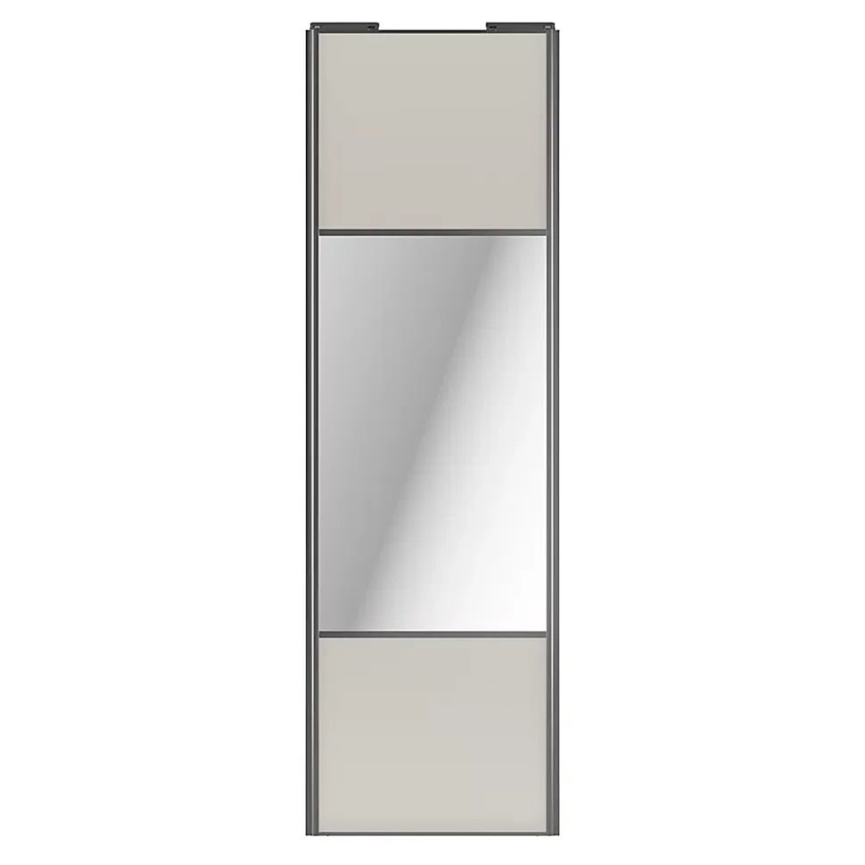Porte de placard coulissante avec miroir gris clair mat profil gris GoodHome Arius H. 248,5 x L. 77.2 cm + amortisseurs