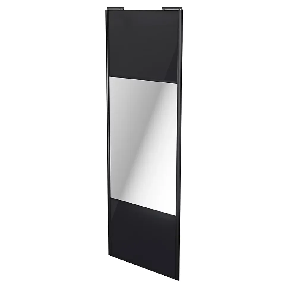 Porte de placard coulissante avec miroir noir profil noir GoodHome Arius H. 248,5 x L. 92.2 cm + amortisseurs
