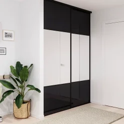Porte de placard coulissante avec miroir noir profil noir GoodHome Arius H. 248,5 x L. 92.2 cm + amortisseurs