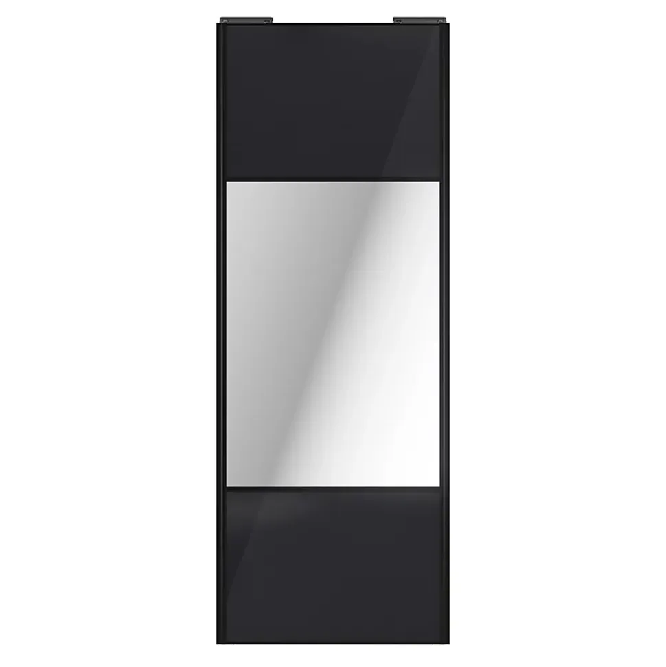 Porte de placard coulissante avec miroir noir profil noir GoodHome Arius H. 248,5 x L. 92.2 cm + amortisseurs