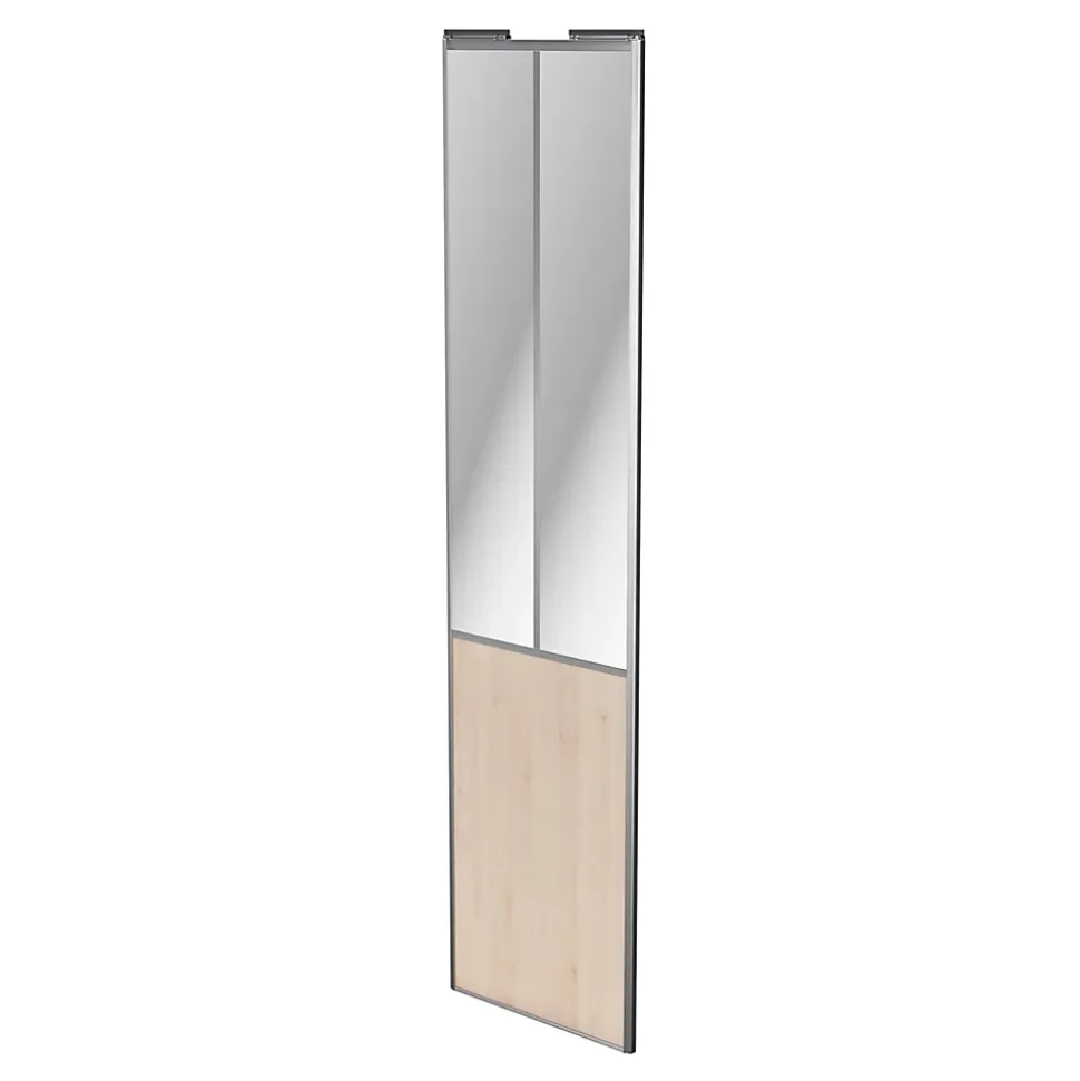 Porte de placard coulissante atelier effet chêne clair profil gris GoodHome Arius H. 248,5 x L. 61.2 cm + amortisseurs