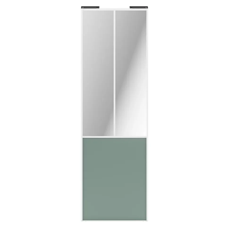Porte de placard coulissante atelier vert de gris profil blanc GoodHome Arius H. 248,5 x L. 76.2 cm + amortisseurs