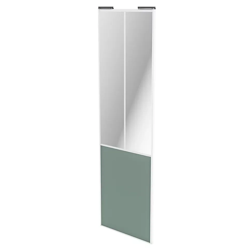 Porte de placard coulissante atelier vert de gris profil blanc GoodHome Arius H. 248,5 x L. 76.2 cm + amortisseurs