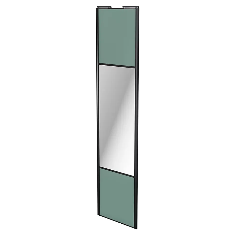 Porte de placard coulissante avec miroir vert de gris profil noir GoodHome Arius H. 248,5 x L. 62.2 cm + amortisseurs