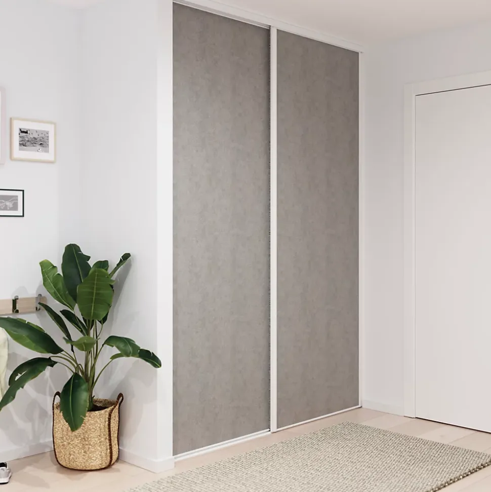 Porte de placard coulissante béton profil blanc GoodHome Arius H. 248,5 x L. 92.2 cm + amortisseurs