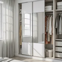 Porte de placard coulissante avec miroir blanc brillant profil gris GoodHome Arius H. 248,5 x L. 62.2 cm + amortisseurs