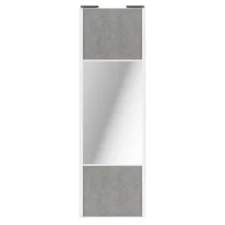 Porte de placard coulissante avec miroir béton profil blanc GoodHome Arius H. 248,5 x L. 77.2 cm + amortisseurs