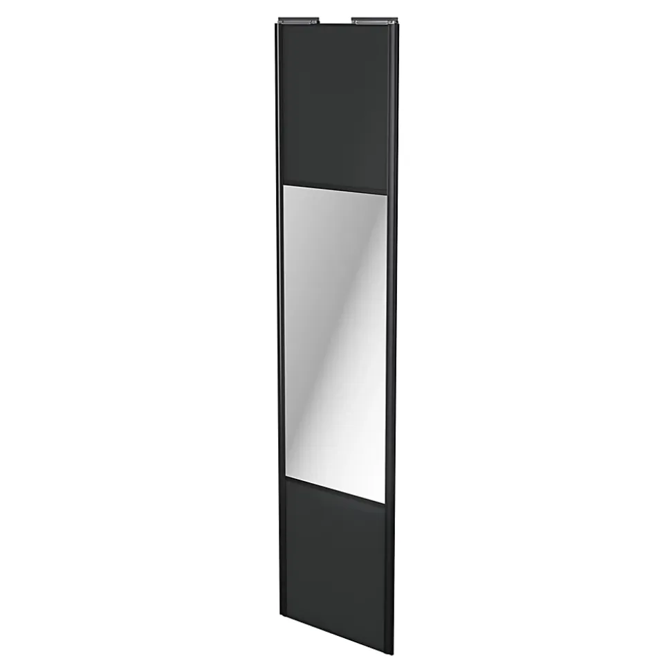 Porte de placard coulissante avec miroir anthracite profil noir GoodHome Arius H. 248,5 x L. 62.2 cm + amortisseurs