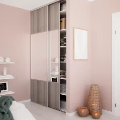 Porte de placard coulissante avec miroir effet chêne grisé profil gris GoodHome Arius H. 248,5 x L. 77.2 cm + amortisseurs
